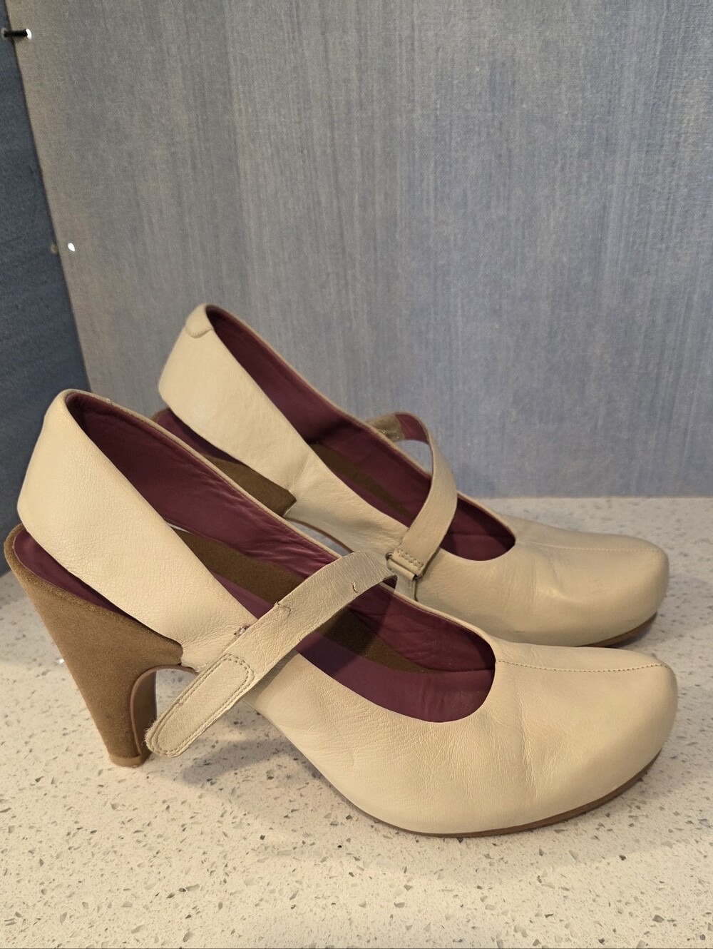 Tsubo Acrea  Leather Mary Jane Slingback Pumps In Cream Colour